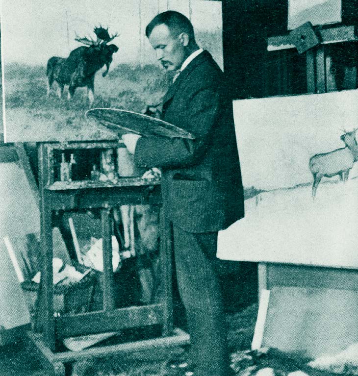 Carl Rungius at his easel in Green Point, Long Island, New York [ca. 1900]. Credit: Glenbow Archives